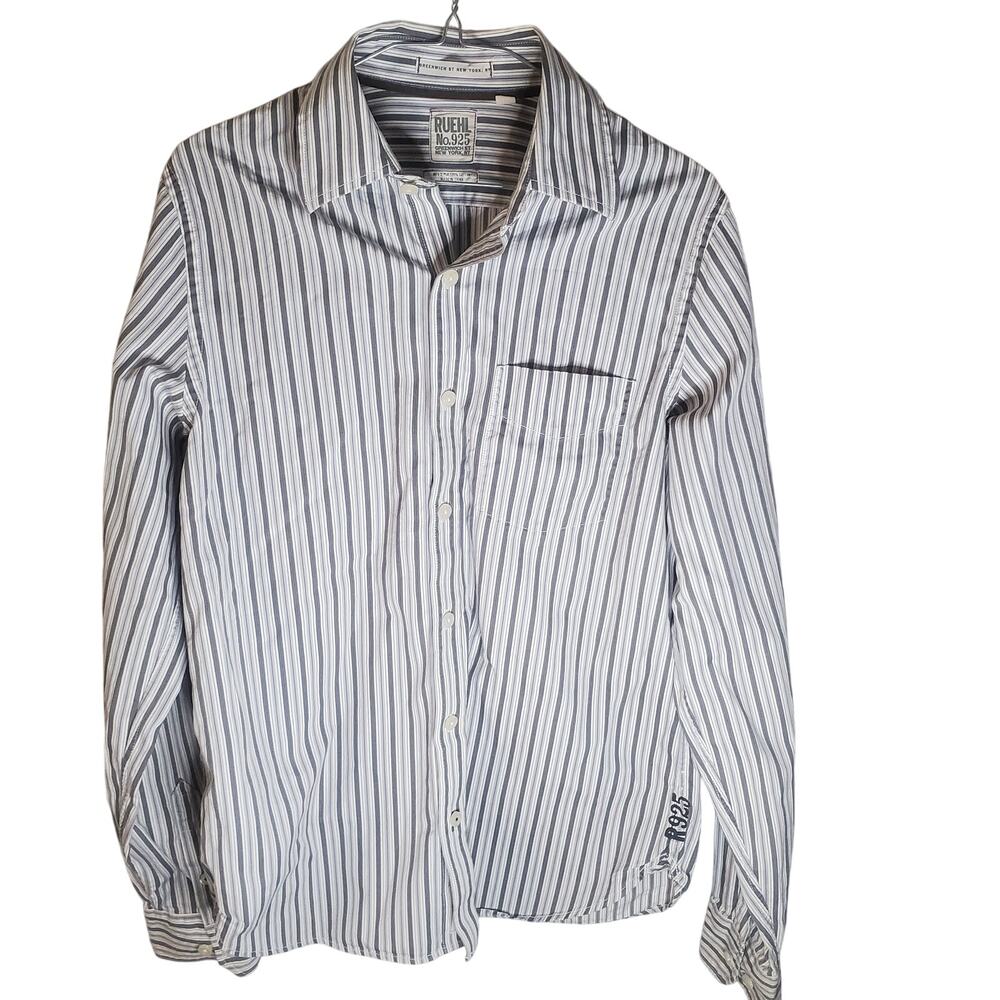 Ruehl No. 925 Gray Stripe Button Down Shirt Men's Medium 80s 2-Ply Cotton